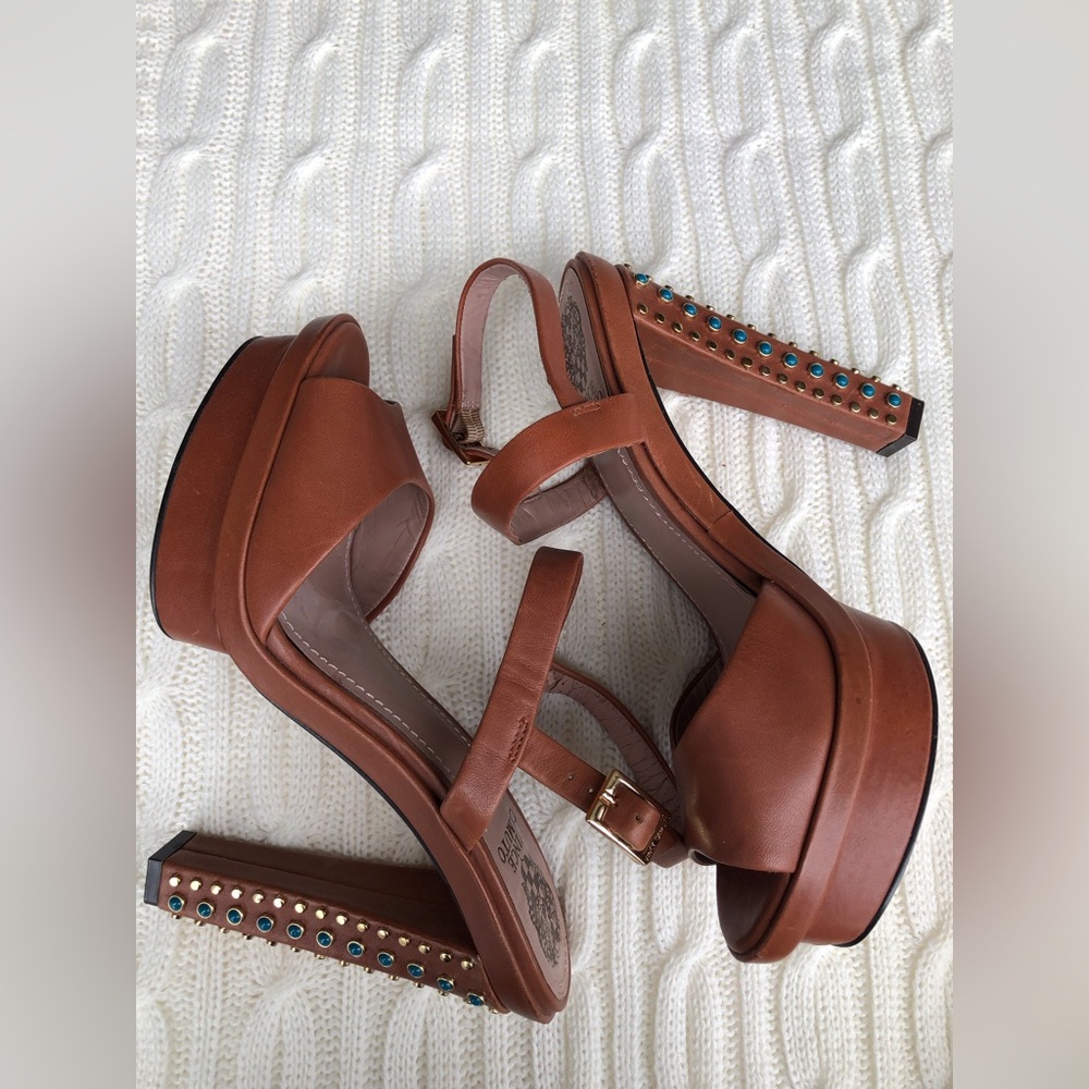 Vince Camuto Gold and Brown Heels with Elegant Design